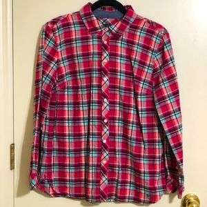 Talbots Plaid Button Up Shirt 100% Cotton Size LP